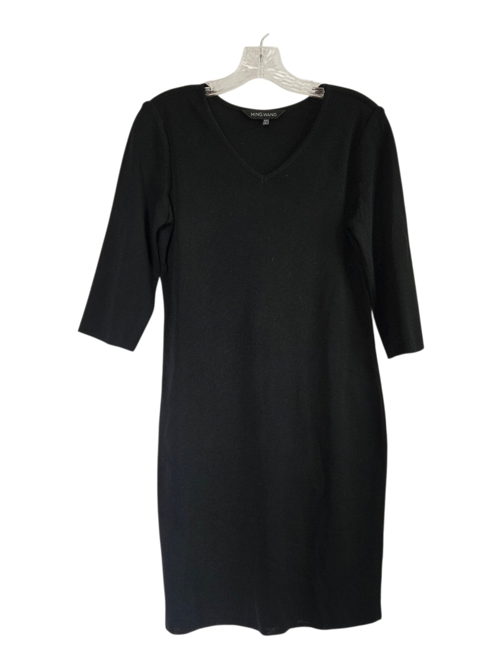 Ming Wang Black V-Neck Sheath Dress Womens Petite XS LBD Black Old Money Classic